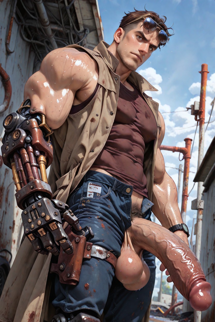 Heavy Muscular Body, Sunglasses On Head, Scary AI Gay Porn