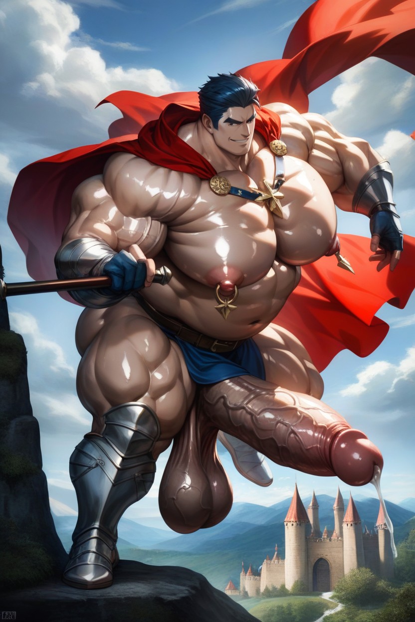 Masculine Chest, Gigantic Oversized Heavy Sagging Balls, Wide Hips Pornografia gay com IA