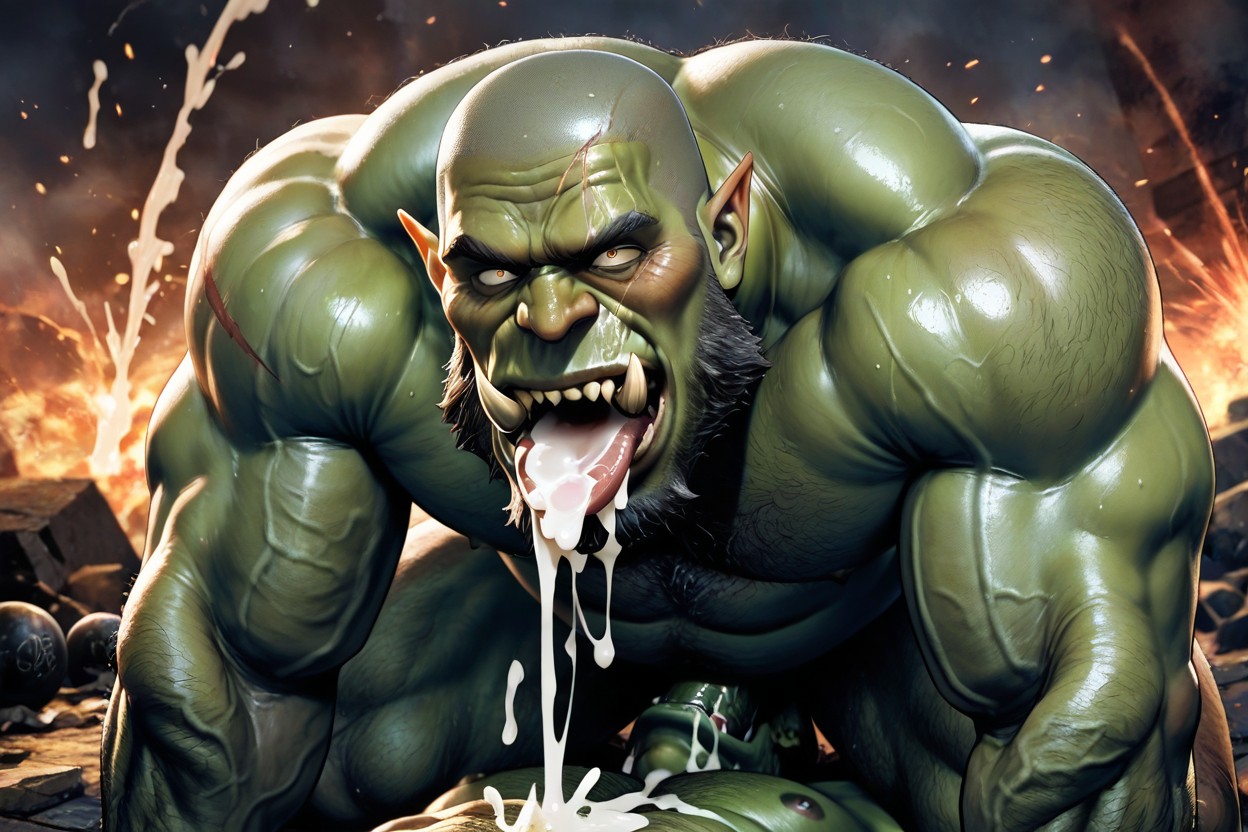 Cum Explosion, Internal Mouth View, Hairy Dominant Orc ゲイAIポルノ