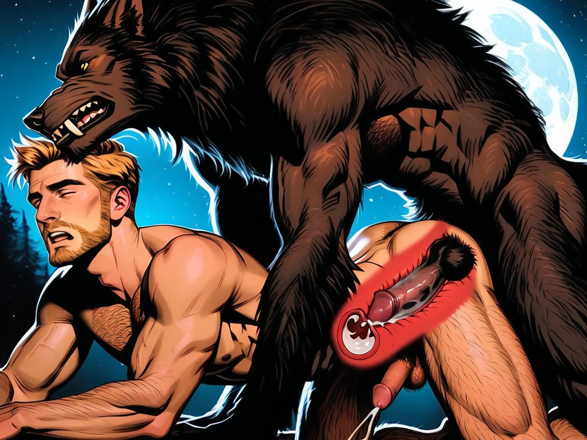 Werewolf Has Wide Open Wild Yellow Eyes And A Very Facial Expression, Horny, Doggy Style Sex Poses ゲイAIポルノ