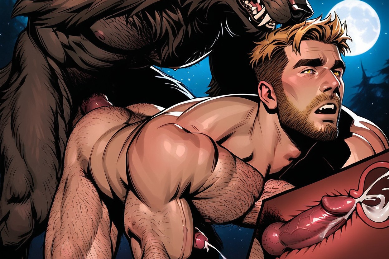 A Picture Featuring Lifelike Finely Detailed Fur, 18+, Werewolf High Position AI Gay Porn