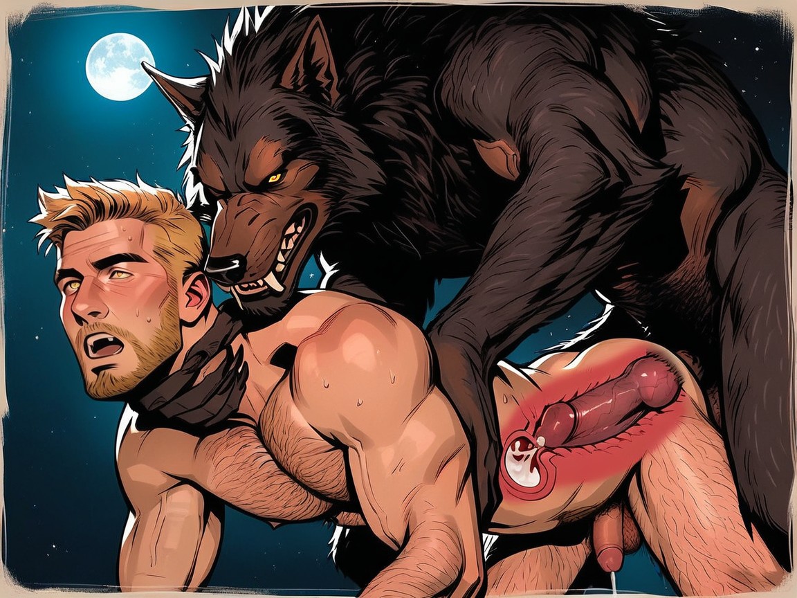 Fat Pecs, Hair, Fucking A Blonde Human Male From Behind AI Gay Porn