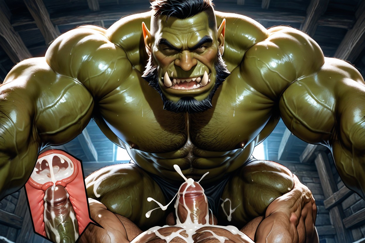 Muscular Orc, View From Below, Taller And Bigger Body ゲイAIポルノ