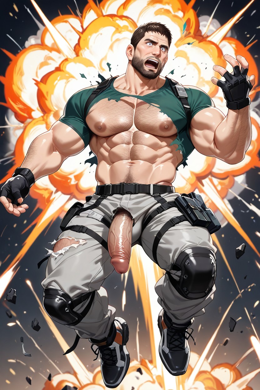 Pubic Hairsuspended In The Air, Dynamic Explosion Behind, Tight Grey Cargo Pants Destroyed Only Remains The Lower Part ゲイAIポルノ