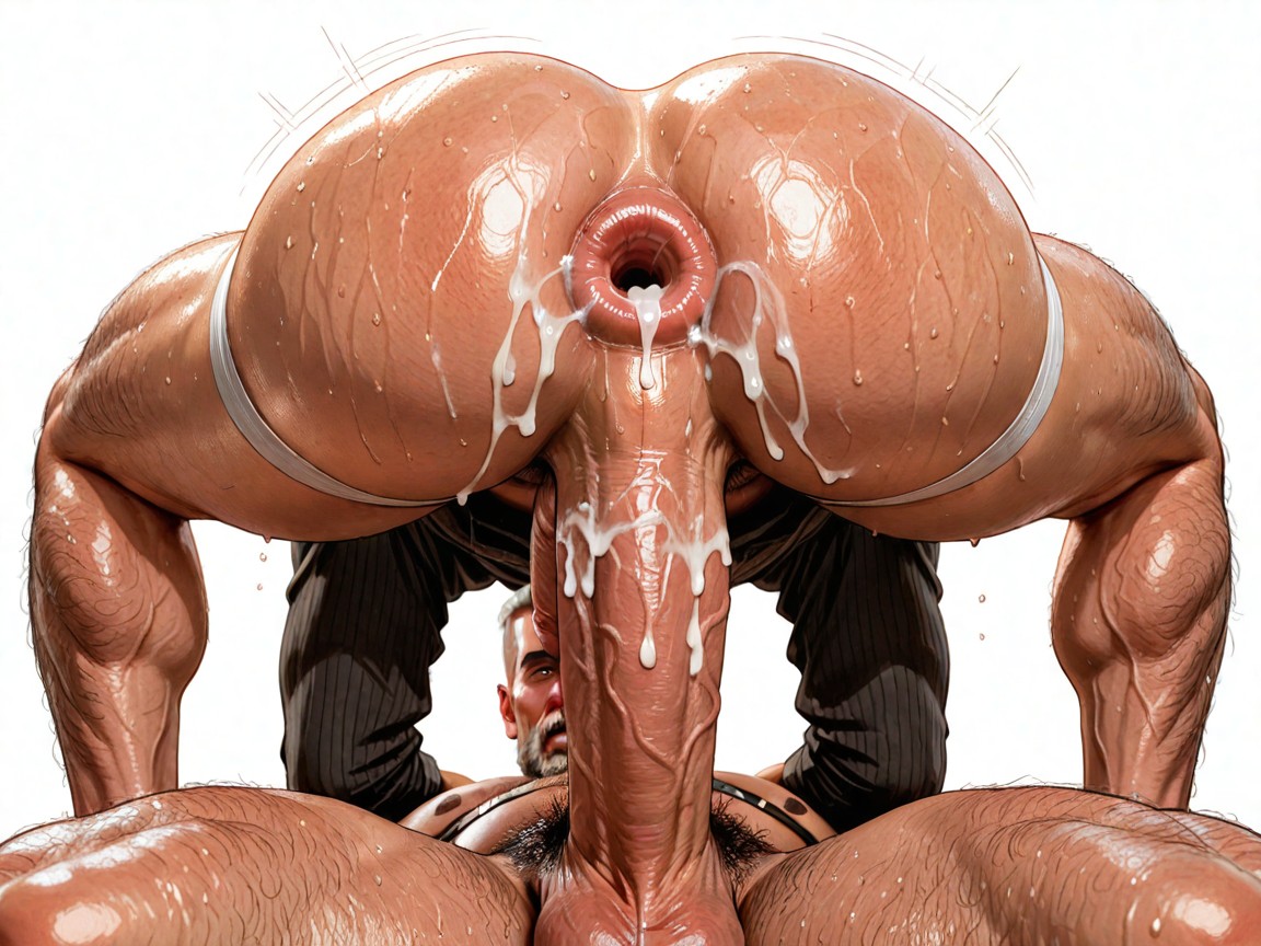 Happy, Hyper Amounts Of Cum, Penis Just Above Ass Hole Ready To Enter Pornografia gay com IA