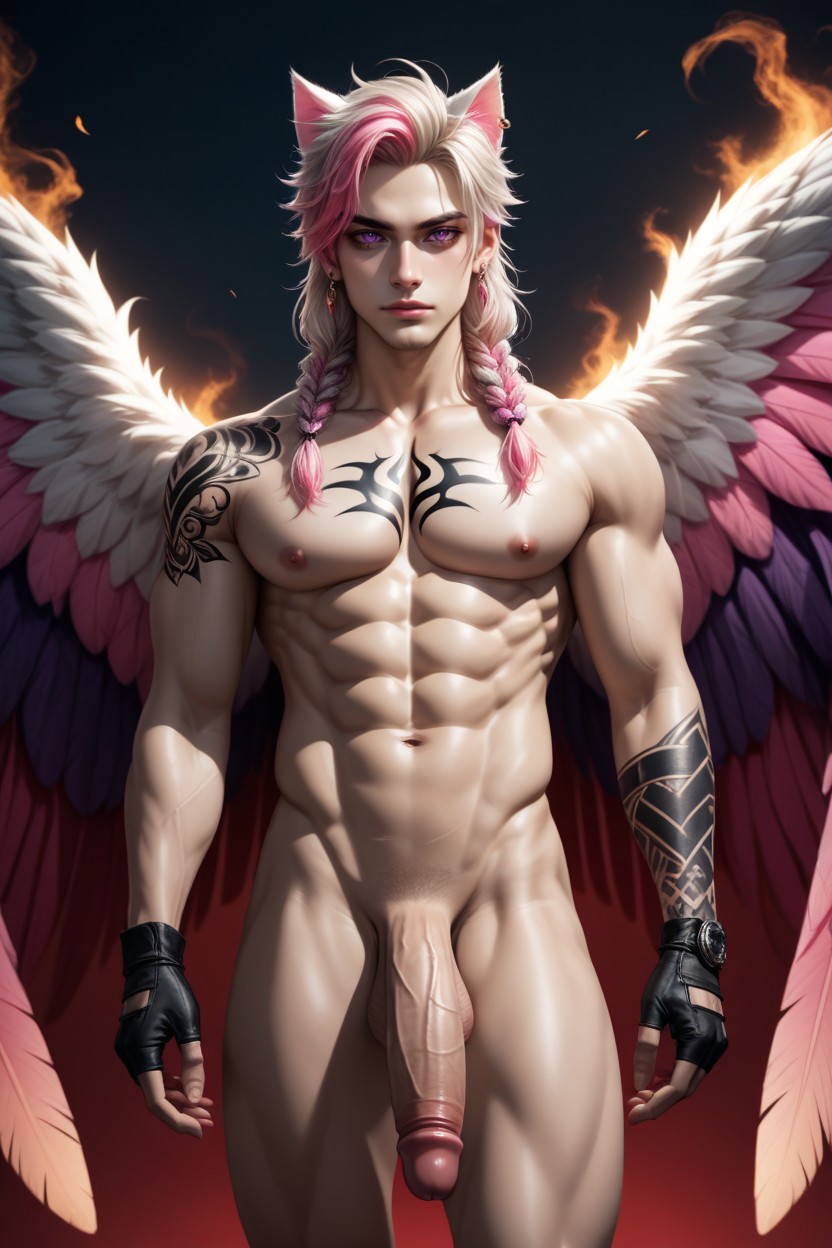 Well-defined Abdominal Muscles, Pink Lipstick, Purple Eyes Pornografia gay com IA