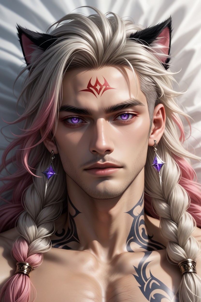 Multi-colored Hair, Purple Eyes, Neck Tattoo AI Gay Porn