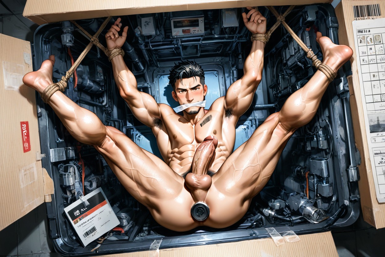 Both Hands Are Bound With Packing Tapes And Restrained, Watercolor Touches, His Id Photo Is Attached To The Box AI同性戀黃片