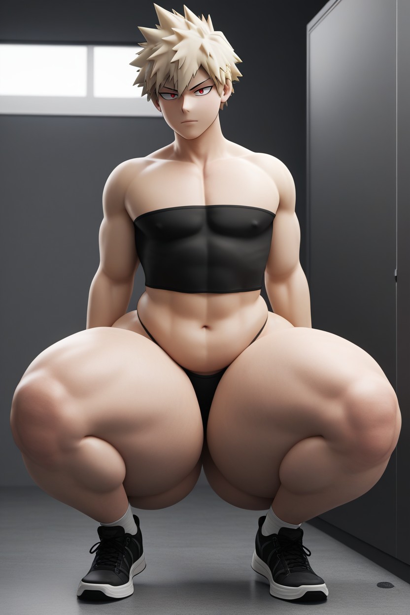 Thick, Black Tube Top, Massive Thighs ゲイAIポルノ