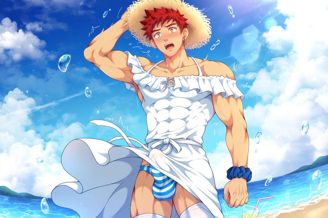 Sky Blue And White Striped Panties, Solo, Face ゲイAIポルノ