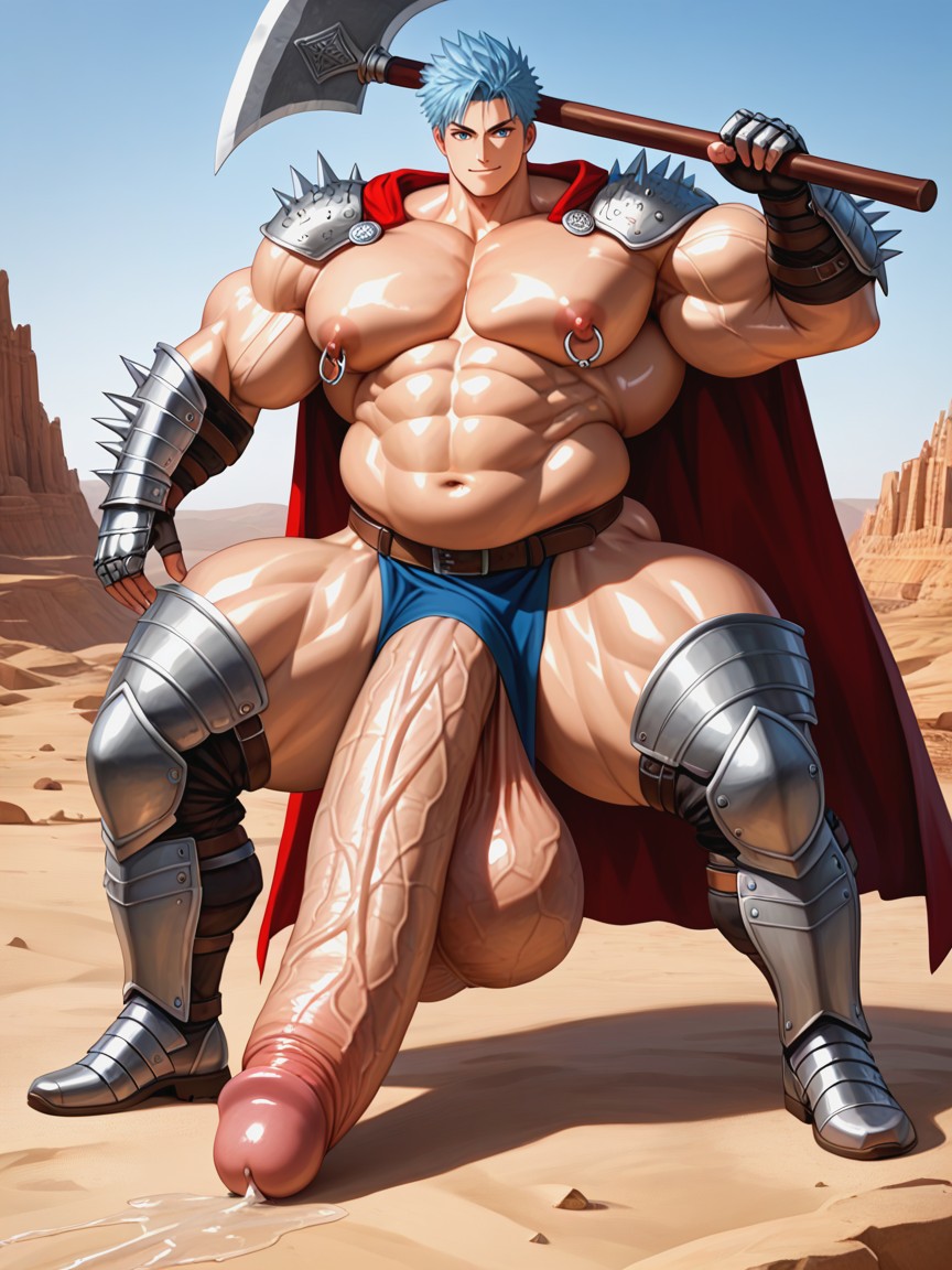 Sorrindo Com A Boca Aberta, Medieval Fantasy Armor, Huge Bulky Muscles Pornografia gay com IA