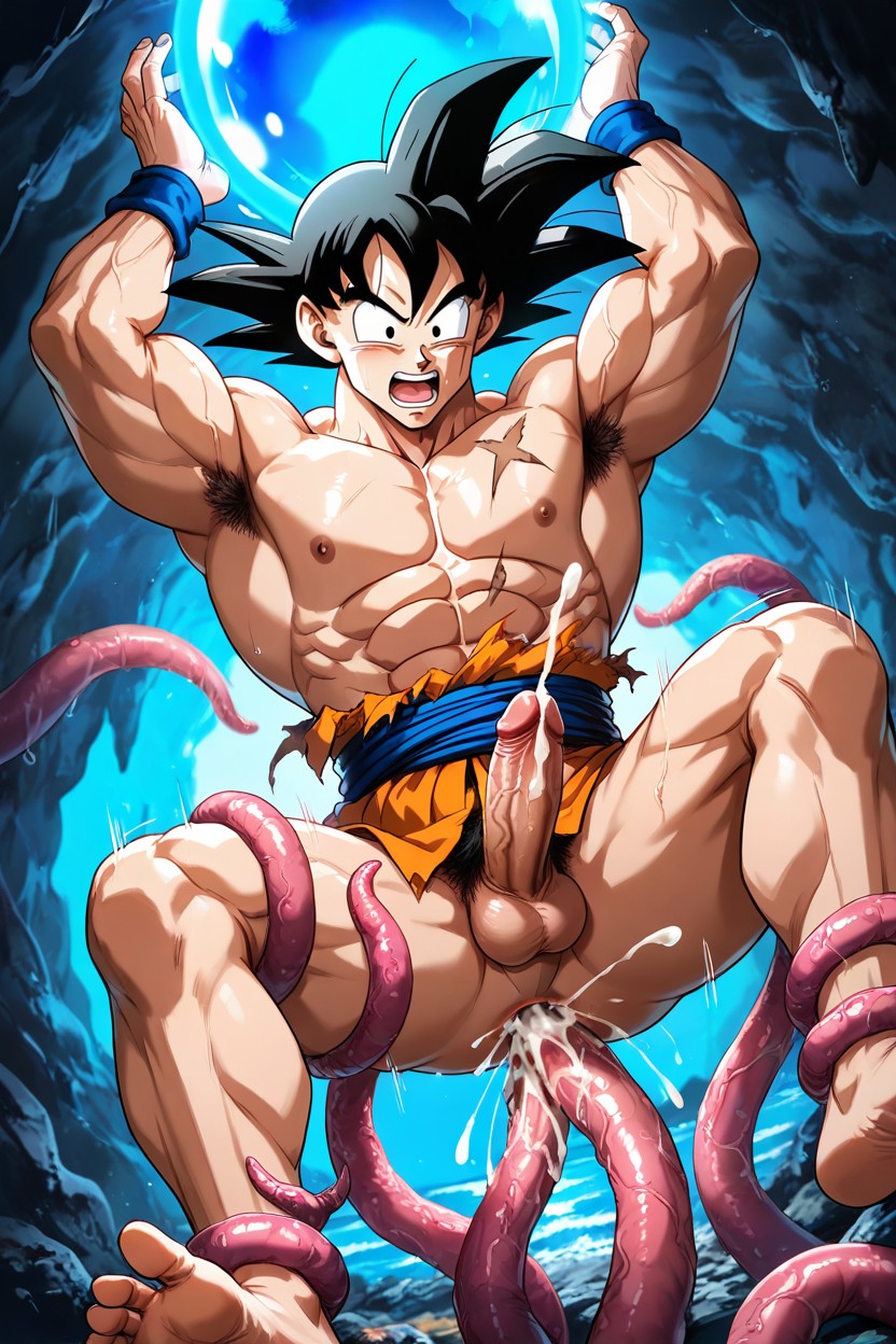 Pink Octopus Tentacles, Cul Moyen, Goku's Martial Arts Uniform Is Being Torn To Shreds By Tentacles Porno IA Gay
