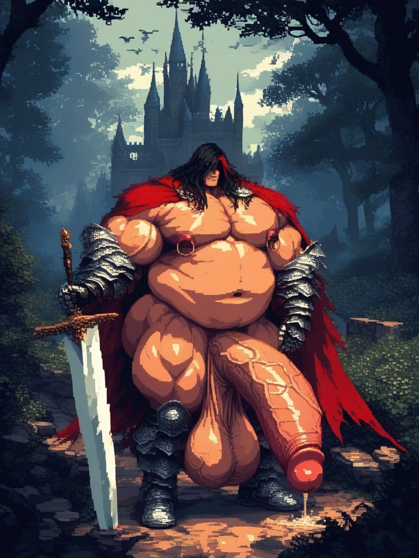 Floresta, Oiled Skin, Absurdly Long Oversized Penis Pornografia gay com IA