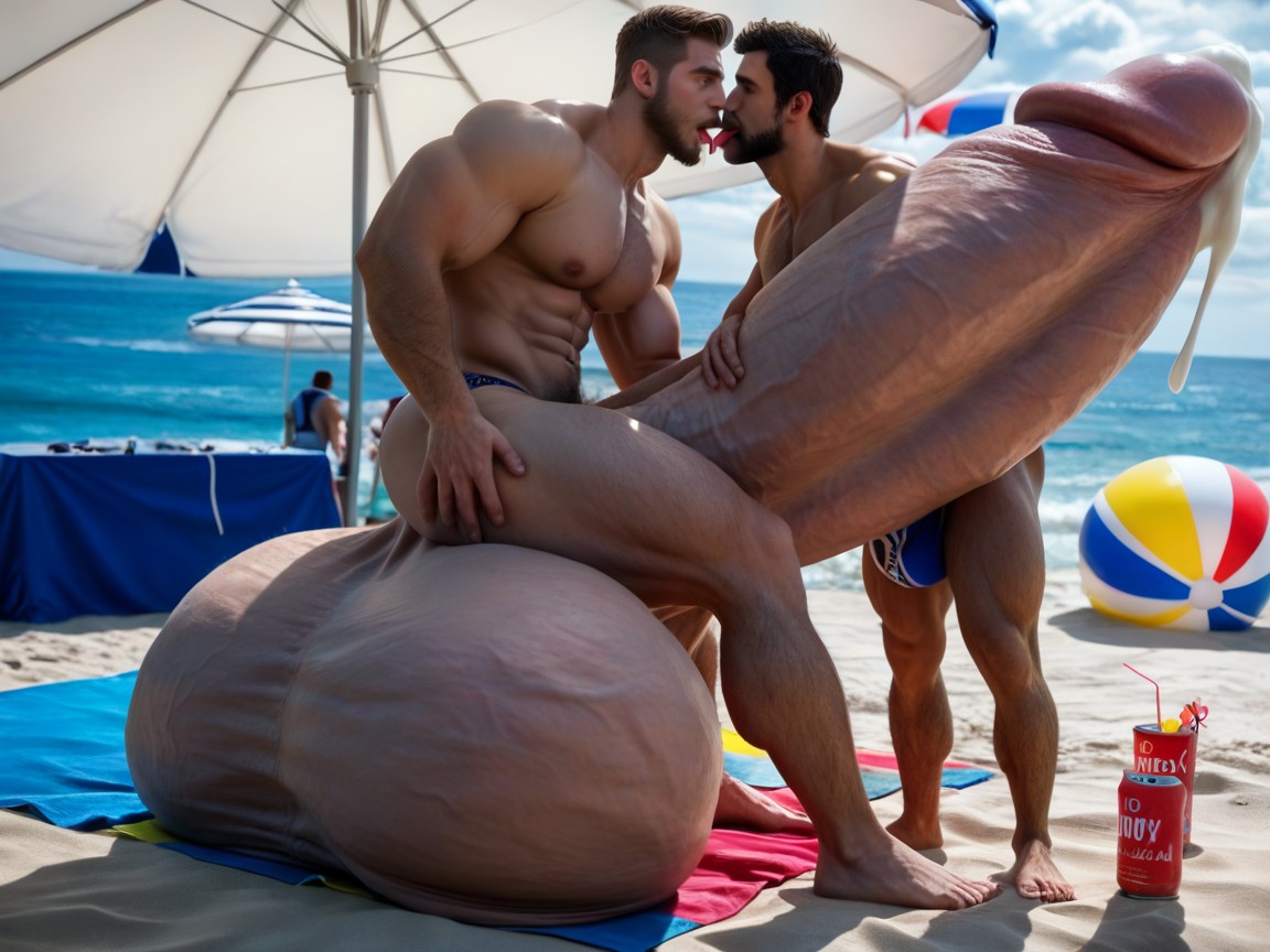 Cock Bigger Than Whole Body, Focus On Absurdly Gigantic Fully Erect Uncut Penis, En Forme Porno IA Gay