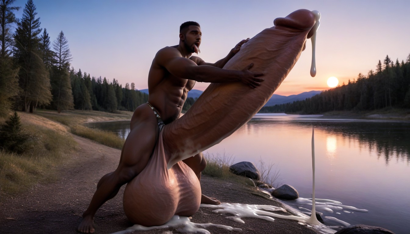 Square Jaw, Penis Realistically Attached To Crotch, Holding Cock With Both Arms AI同性戀黃片