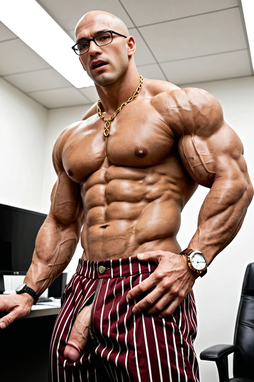 Massive Thighs, Gold Chain Around Neck, Chauve Porno IA Gay