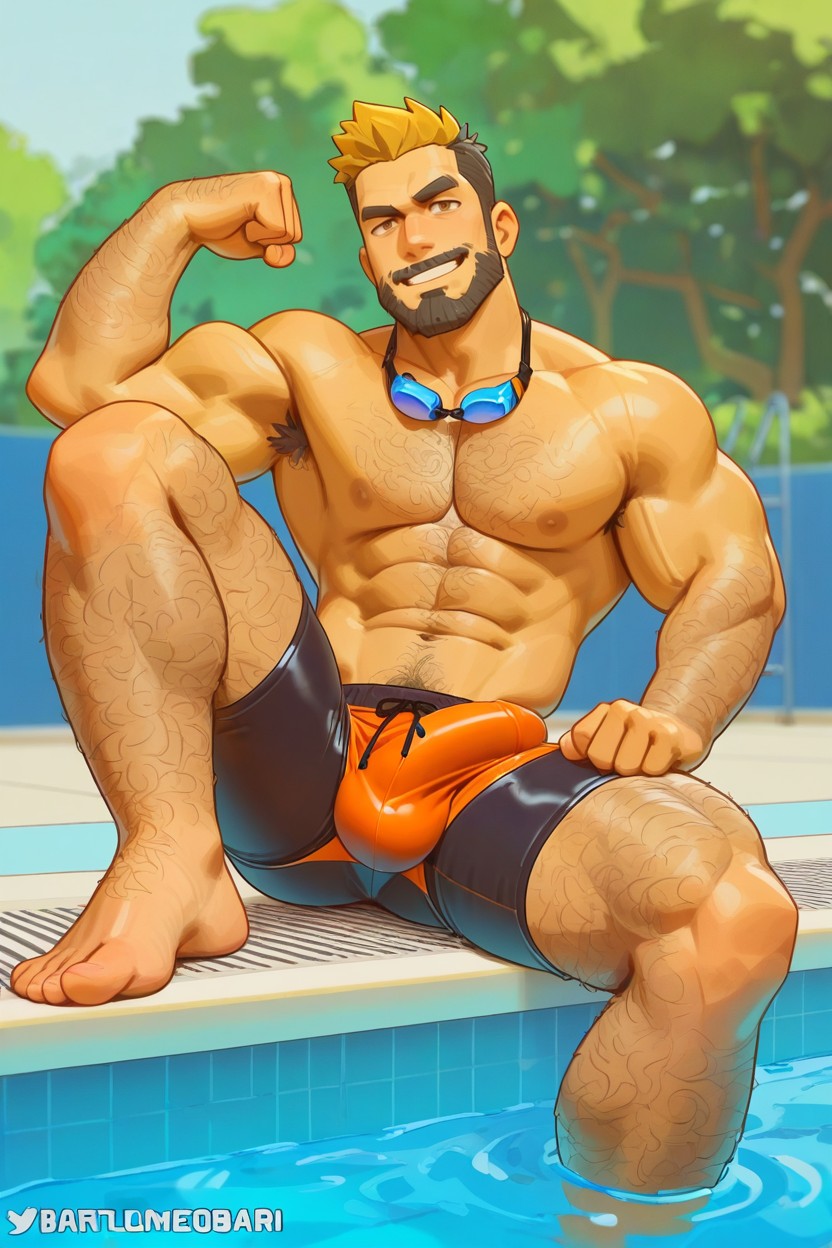 Black Chest Hair, Muscular, Solo Male 게이 AI 포르노