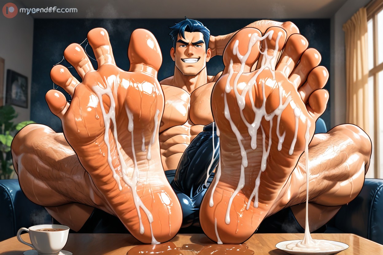 Smug Expression, Erect Dick, Feet In Main View Porno IA Gay