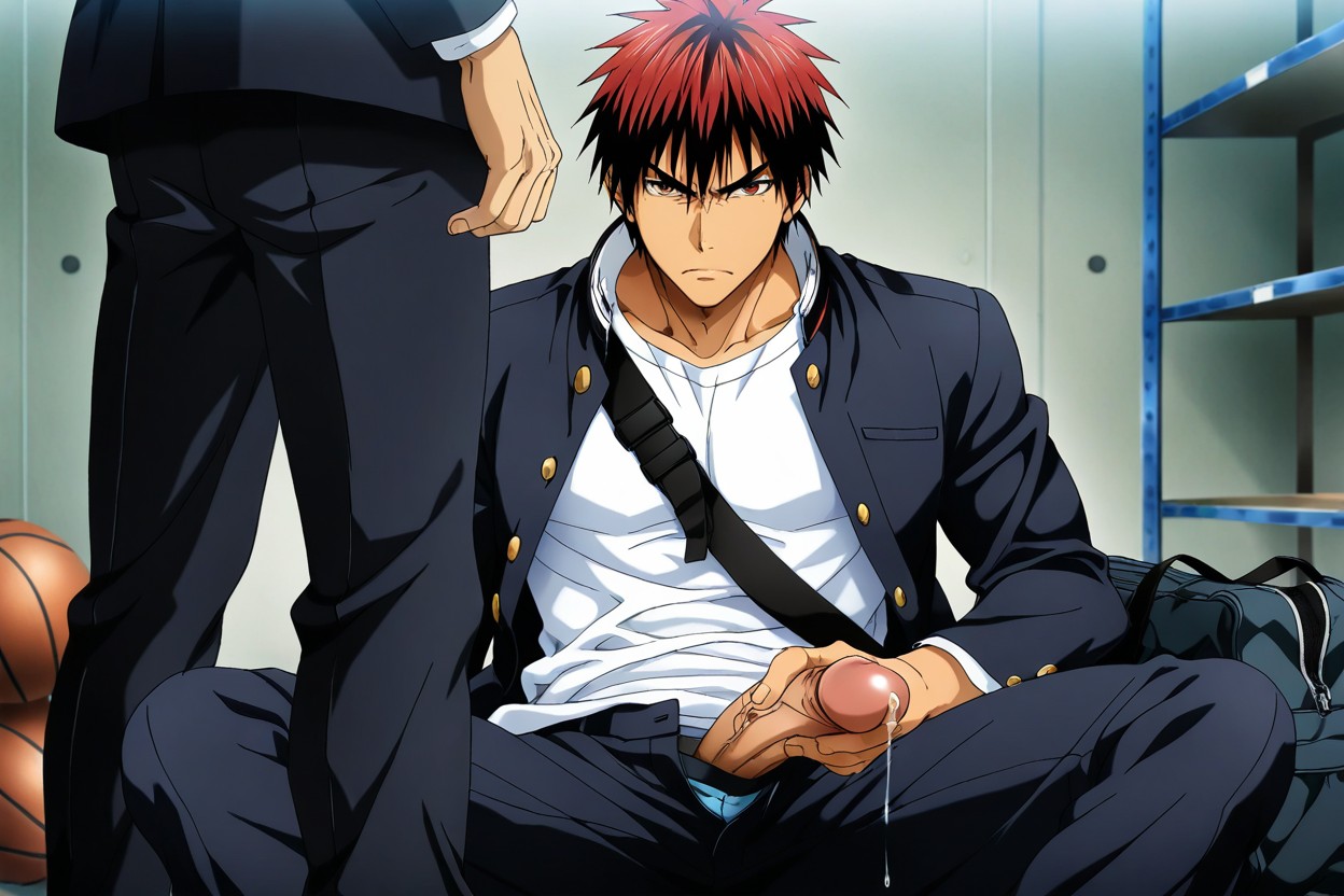 Wearing Seirin Black Stand-collar Uniform Uniform, Exposed Penis, Official Art Style Porno IA Gay