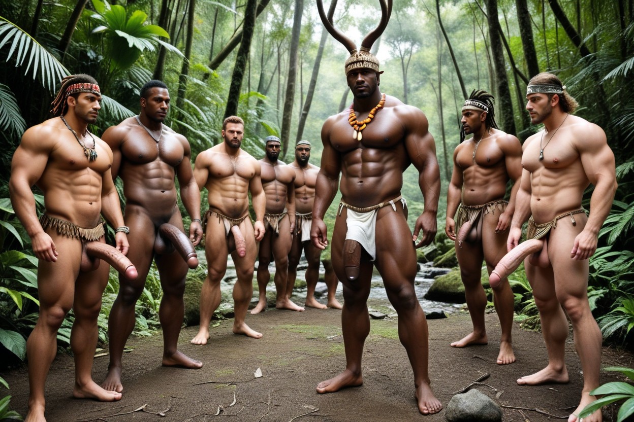 Tenue Tribale, Andvery Big Decorative Indigenous Tribal Headgear, Uncut Penis Bigger Than Body Porno IA Gay