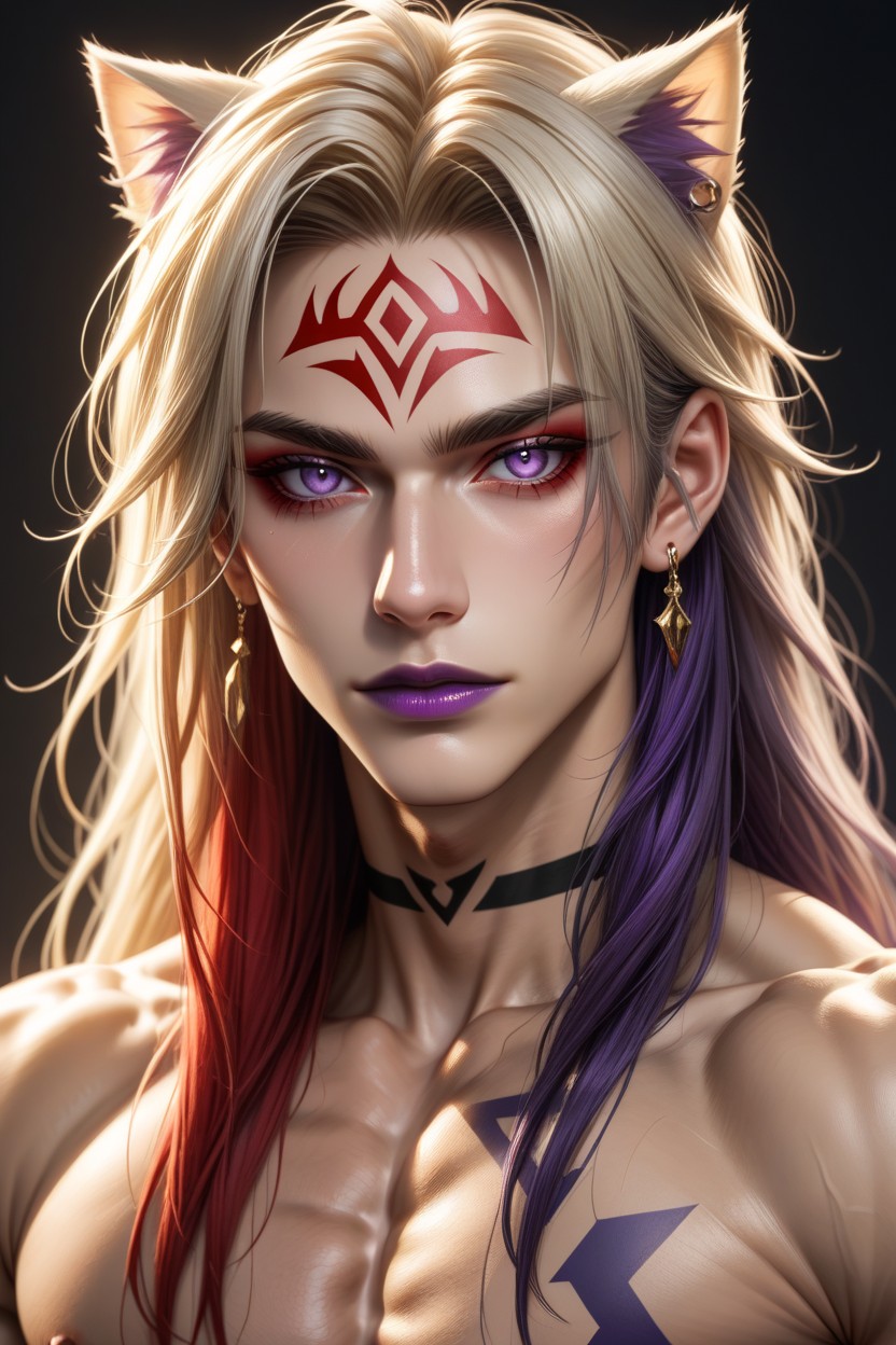 Fingerless Gloves, 타투, Purple Eyes 게이 AI 포르노