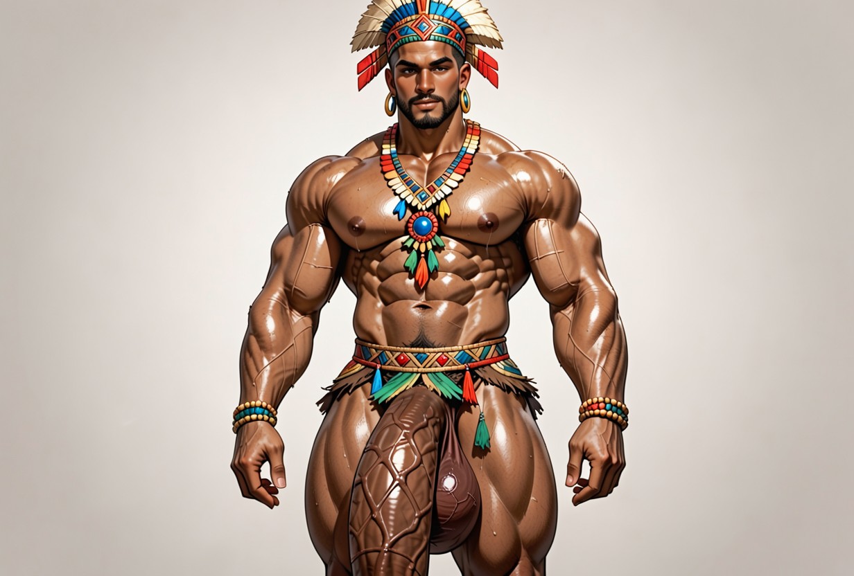 Very Muscular Smooth African Man, Balls Bigger Than Human, Very Intricate Decorative Loincloth Porno IA Gay