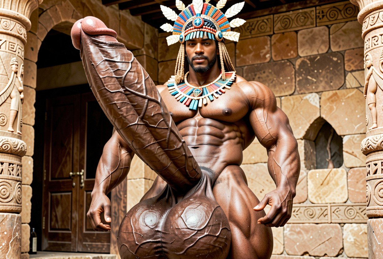 Very Muscular Black Man, Tenue Tribale, Jungle Porno IA Gay