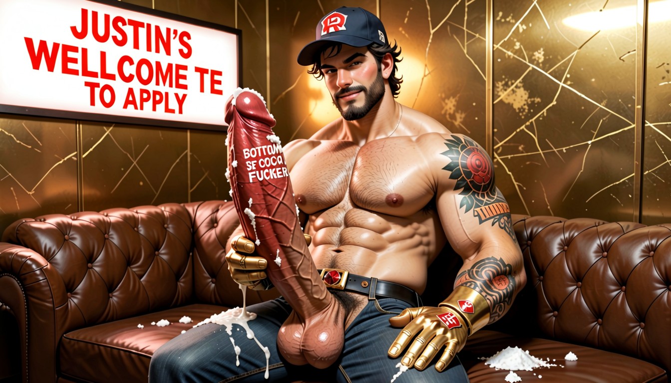Precum Dripping, Gigantesque, Holding Dildo Porno IA Gay