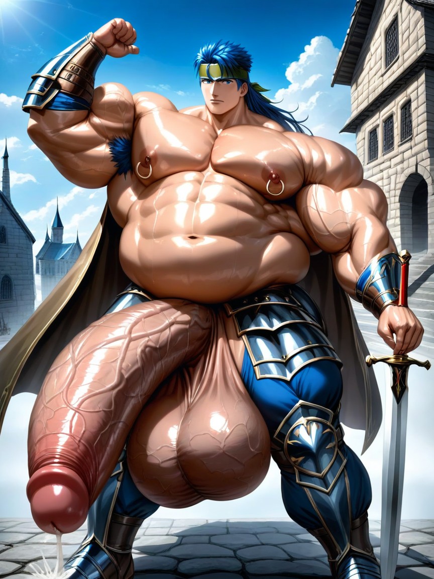 Smooth Skin, Gigantic Oversized Heavy Sagging Balls, Fighting Pose Porno IA Gay
