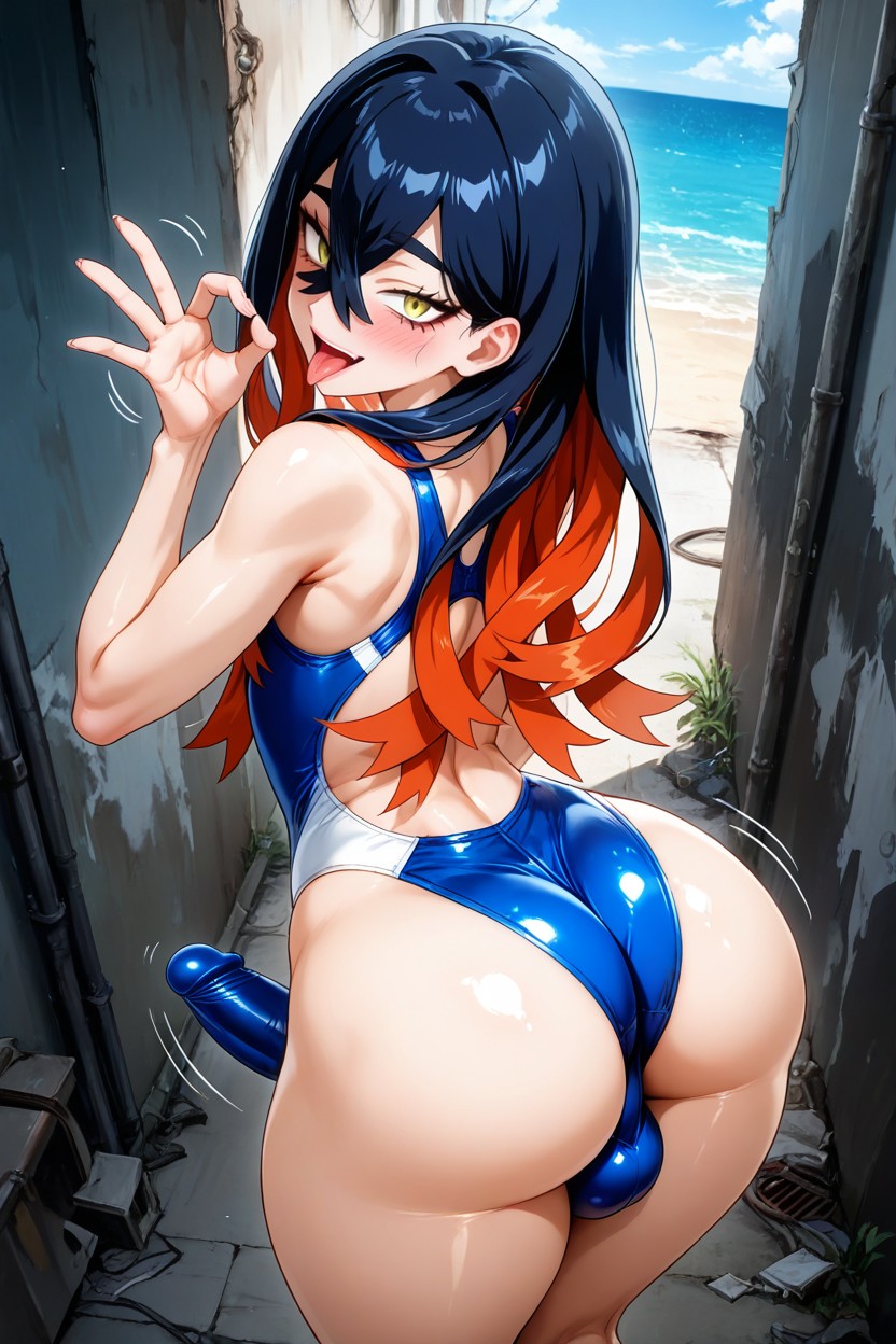 Blue Competition Swimsuit, Fbb, Shiny Reflective Skin Porno IA Gay