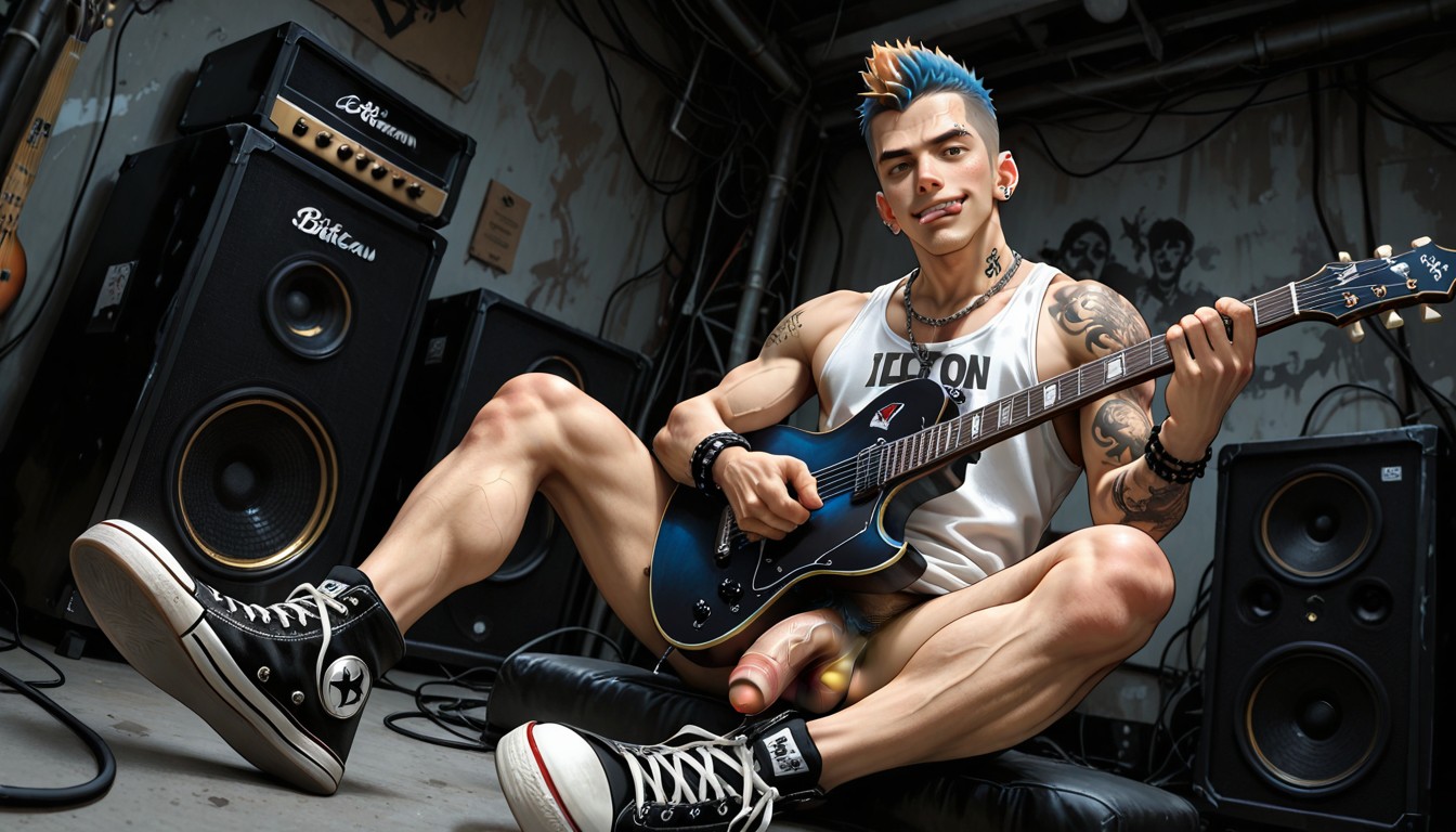 Playing Guitar, Chain Necklaces, Biting Lip Porno gay IA