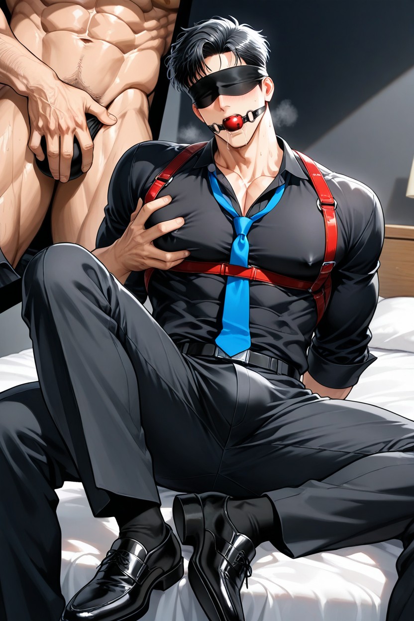 Layered Hair, Courte Longueur, Sitting On The Bed Porno IA Gay