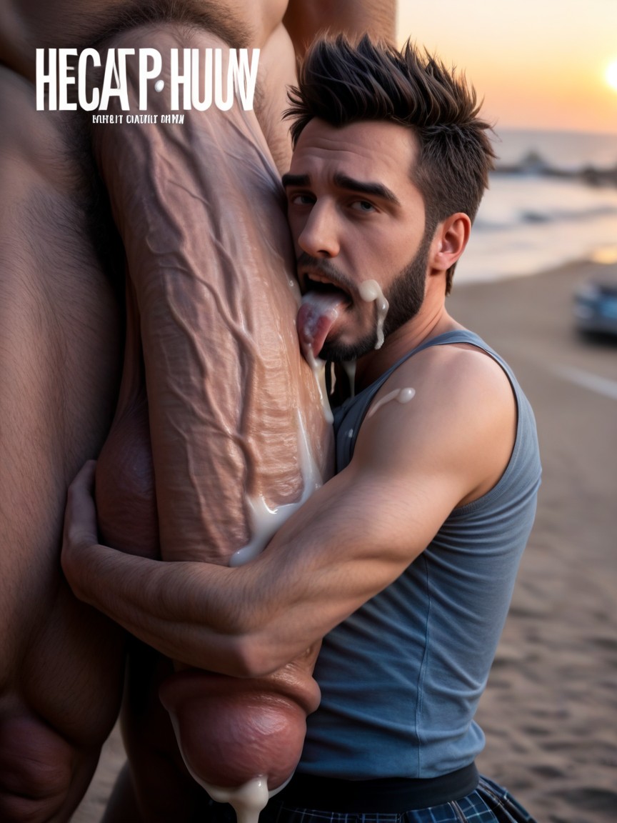 Penis Realistically Attached To Crotch, Oversized Impossibly Surreal Uncut Hypercock Longer And Thicker Than Body, Angular Features Porno IA Gay
