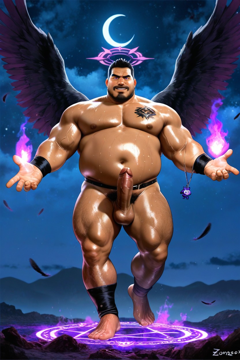 Many Black Feathers Fluttering, Dark Purple Eyes, Expression Porno IA Gay