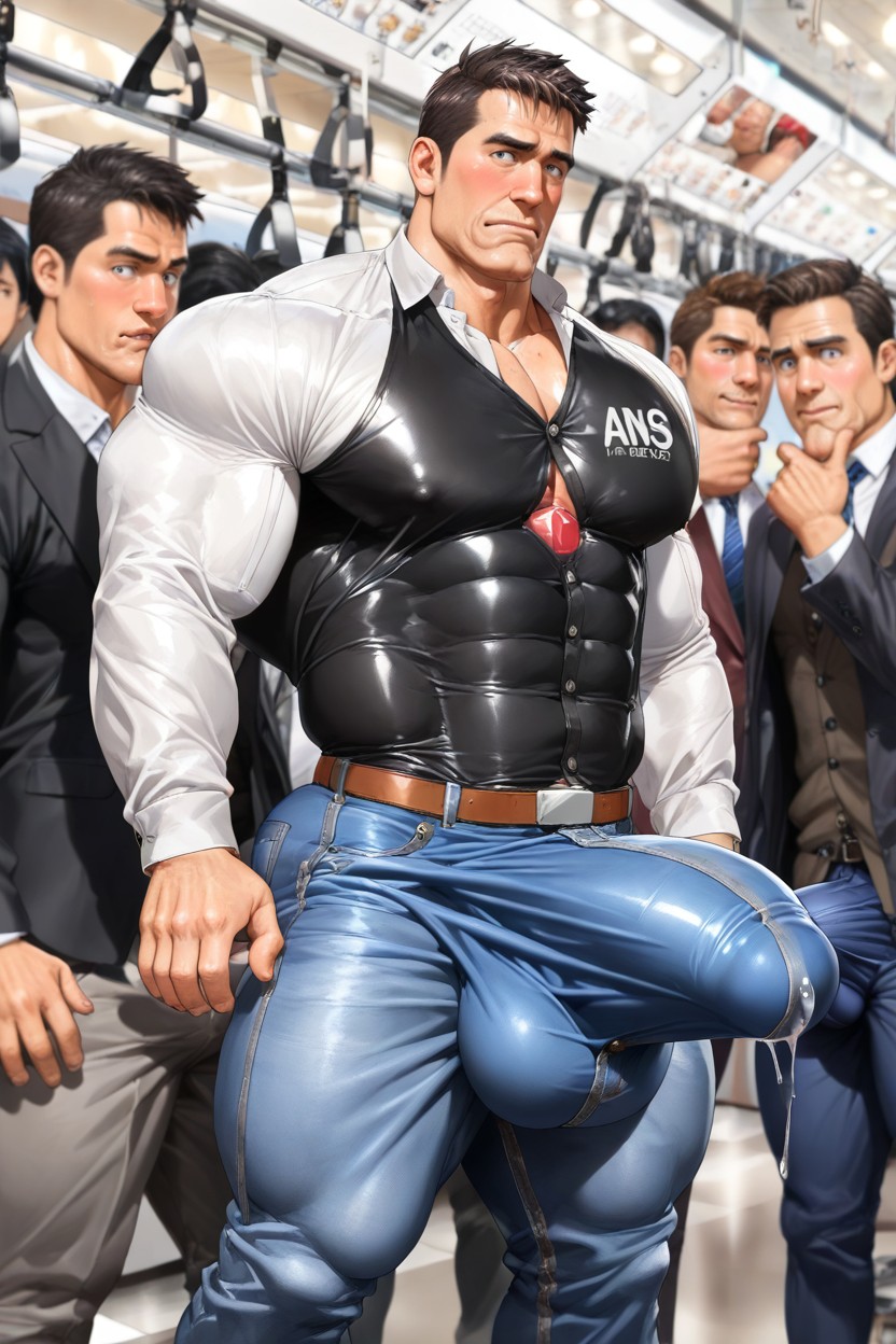 Square Jaw, Fully Erect Upright Hyper Bulge Towards His Chin, Impossibly Gigantic Bulge Across Chest Porno IA Gay
