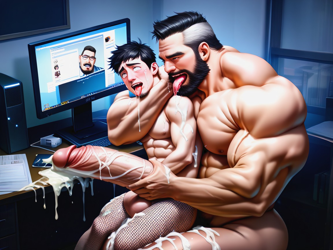 Bara, Selfsuck, Bearded Japanese Hyper Dilf KI Schwulenporno