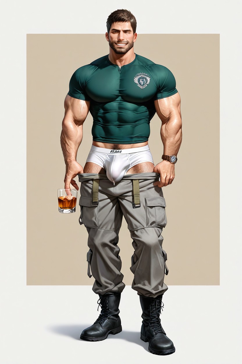 Corps Entier, Handsome And Manly, Expression Suffisante Porno IA Gay