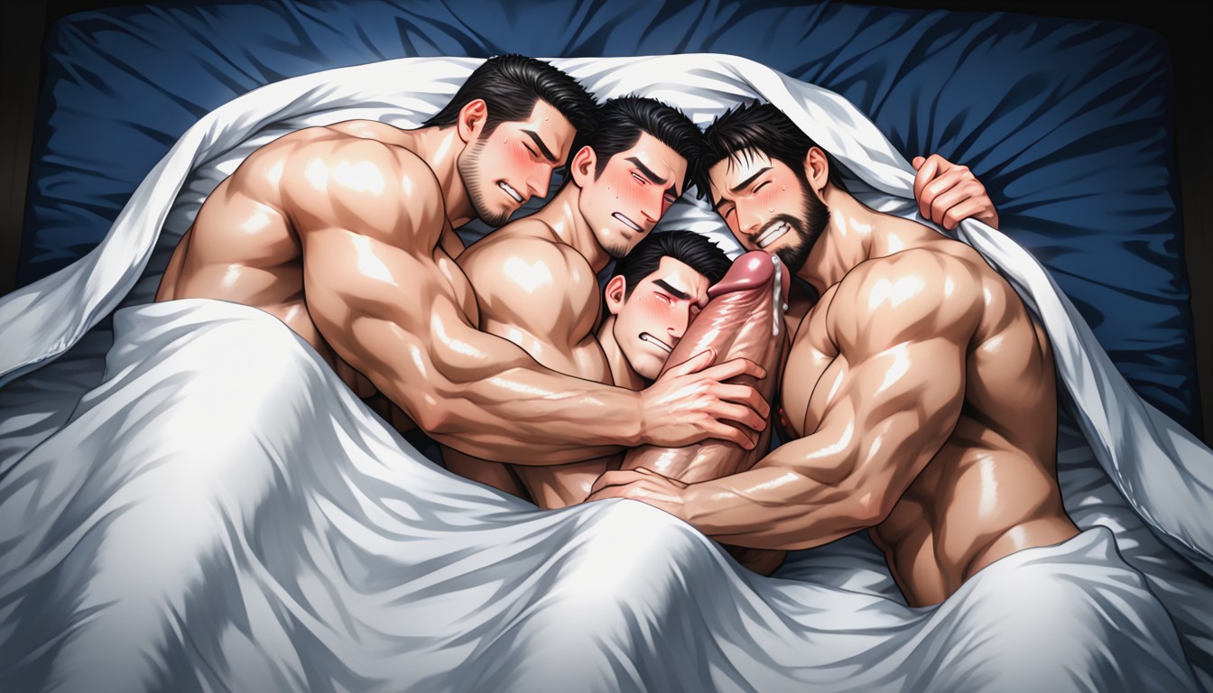 Cock Bigger Than Whole Body Hidden Behind Sheet, Pressed Together, Blushing Porno IA Gay