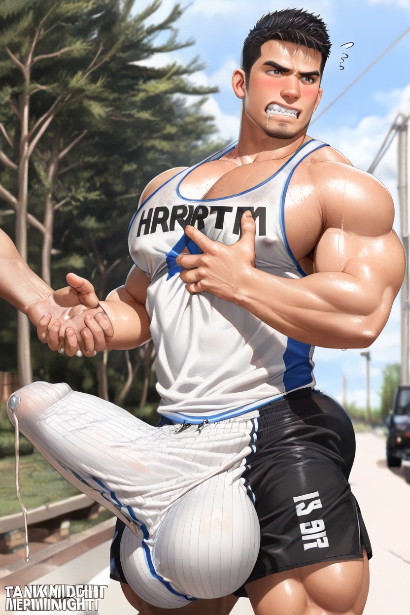 Blushing, Fully Erect Hyper Cock, Helping Hand Porno IA Gay