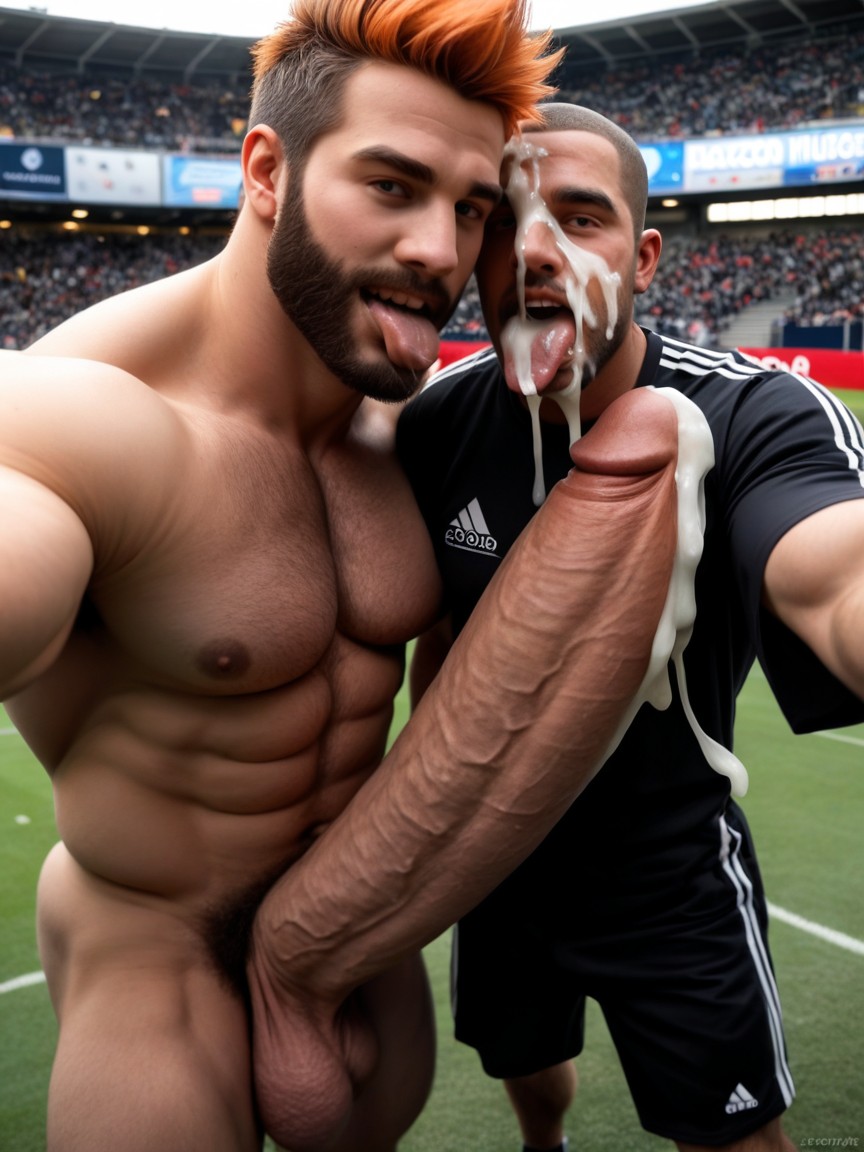 Holding Cock With Both Arms, Cum Directly Into Open Mouth, All Male Porno IA Gay