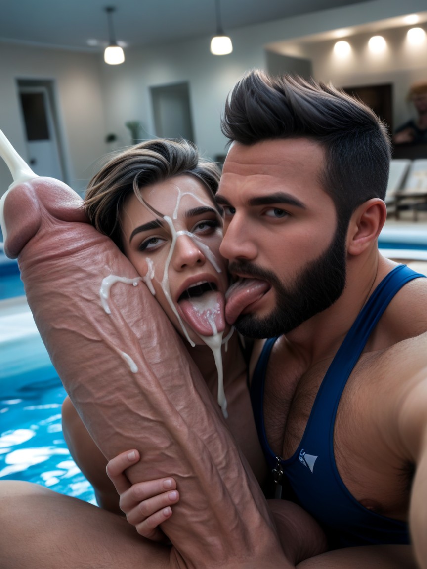 Cock Much Taller Than Him, Licks Up Cum, Square Jaw Porno IA Gay