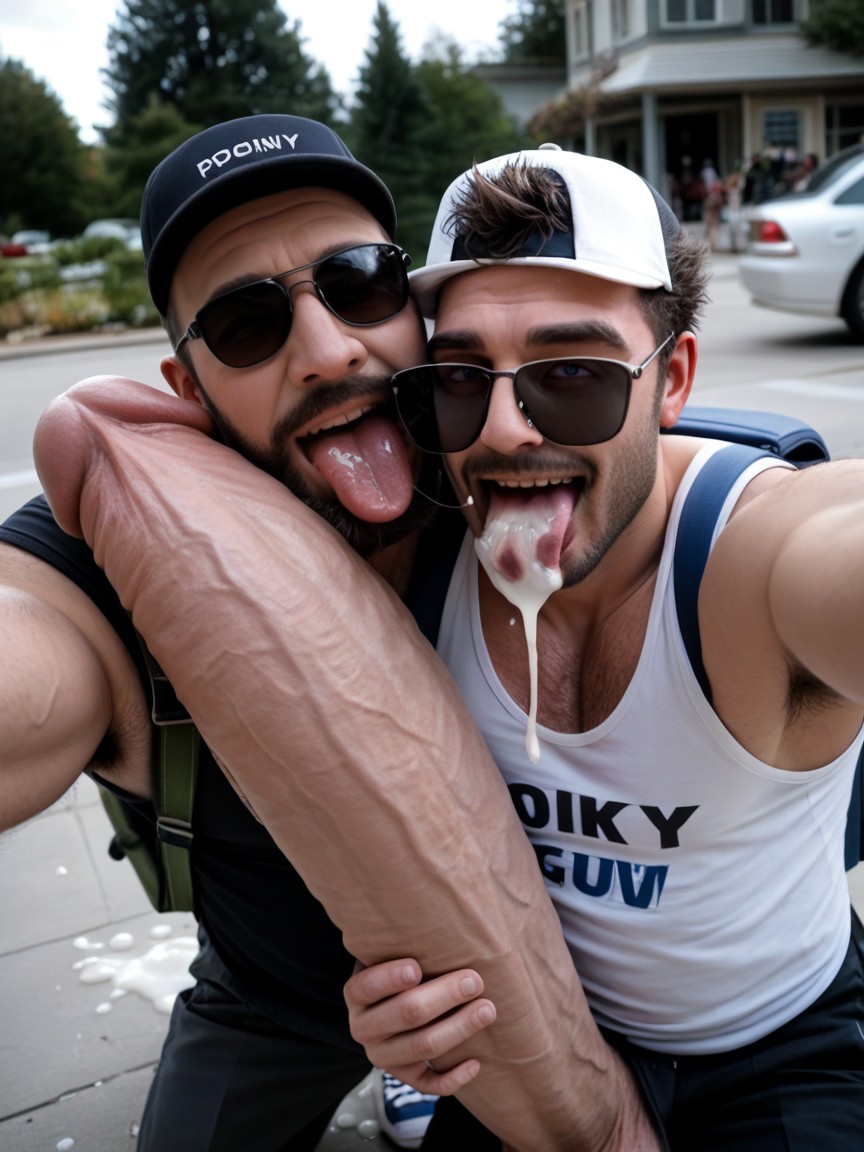 Close-up Cock Focus, Bearded Hyper Dilf, Angular Face Porno IA Gay