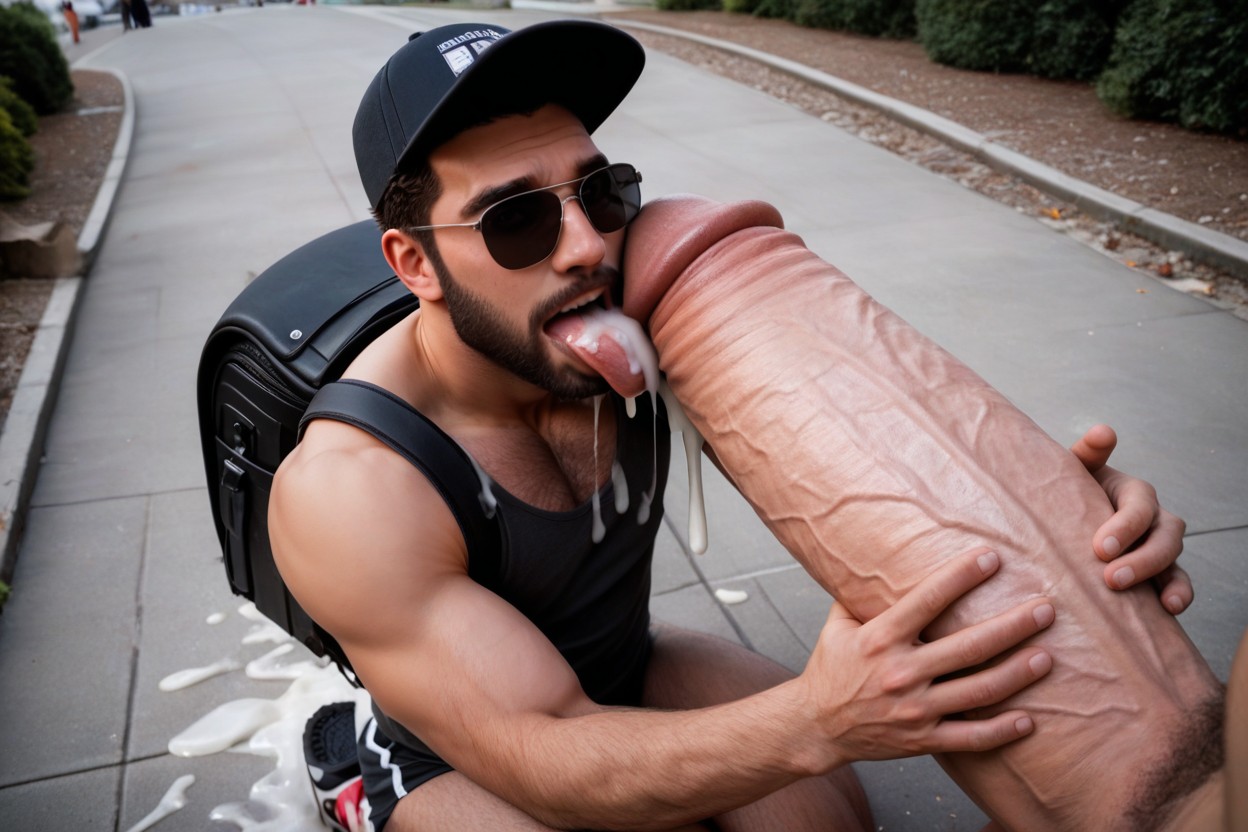 Licks Up Cum, Cap, Licking Tip 게이 AI 포르노