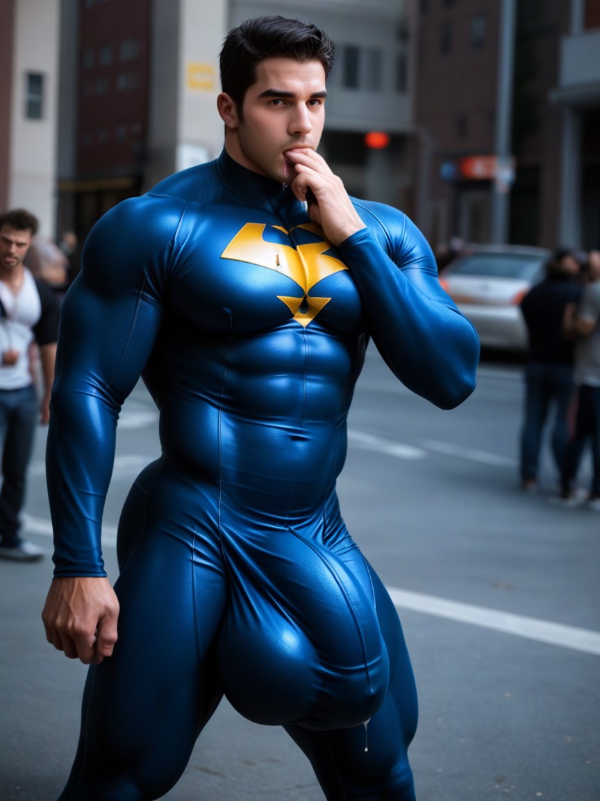 Skintight Suit, Bara Manga Style, Cock Outline On Chest Porno IA Gay