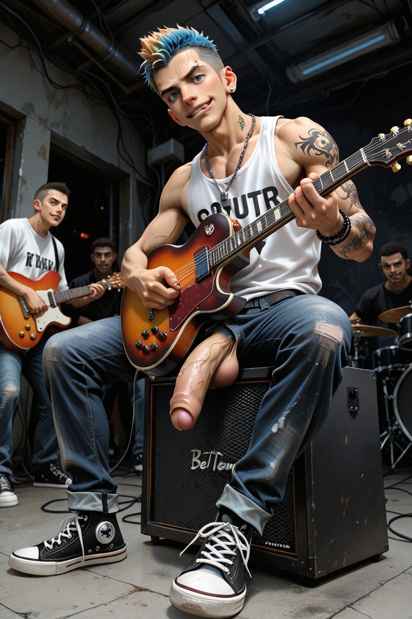 Big Smile With Tongue Out, Eyebrow Piercing, Round Ear Piercings Porno IA Gay