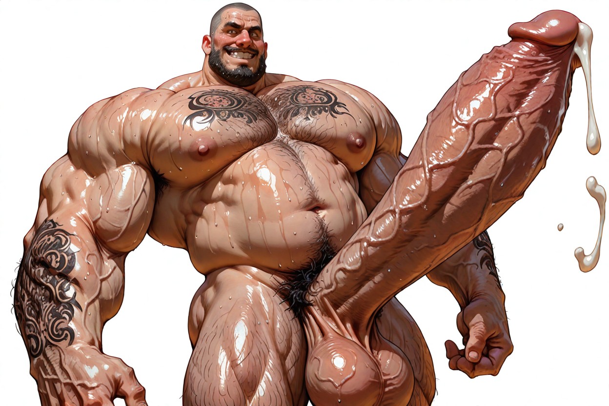 Corps Entier, Bouche Bée, Massive Gigantic Cock Porno IA Gay