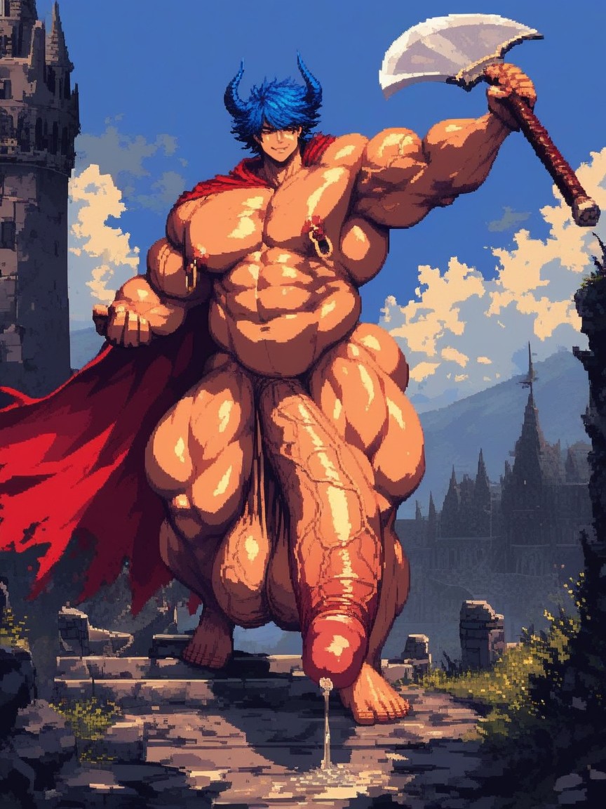 Hyper Pecs, Muscular, Nipple Rings Pornografia gay com IA
