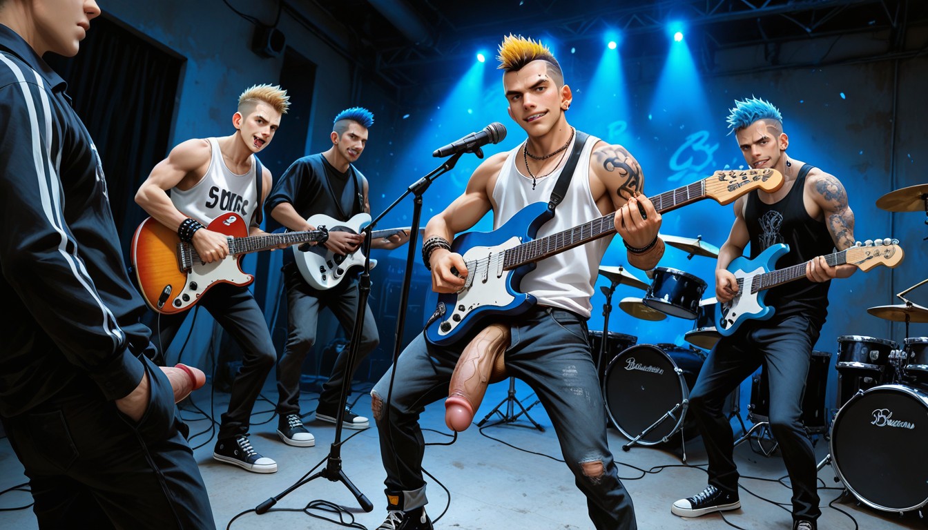 Two Playing Guitar, Standing, Chain Necklaces Porno IA Gay