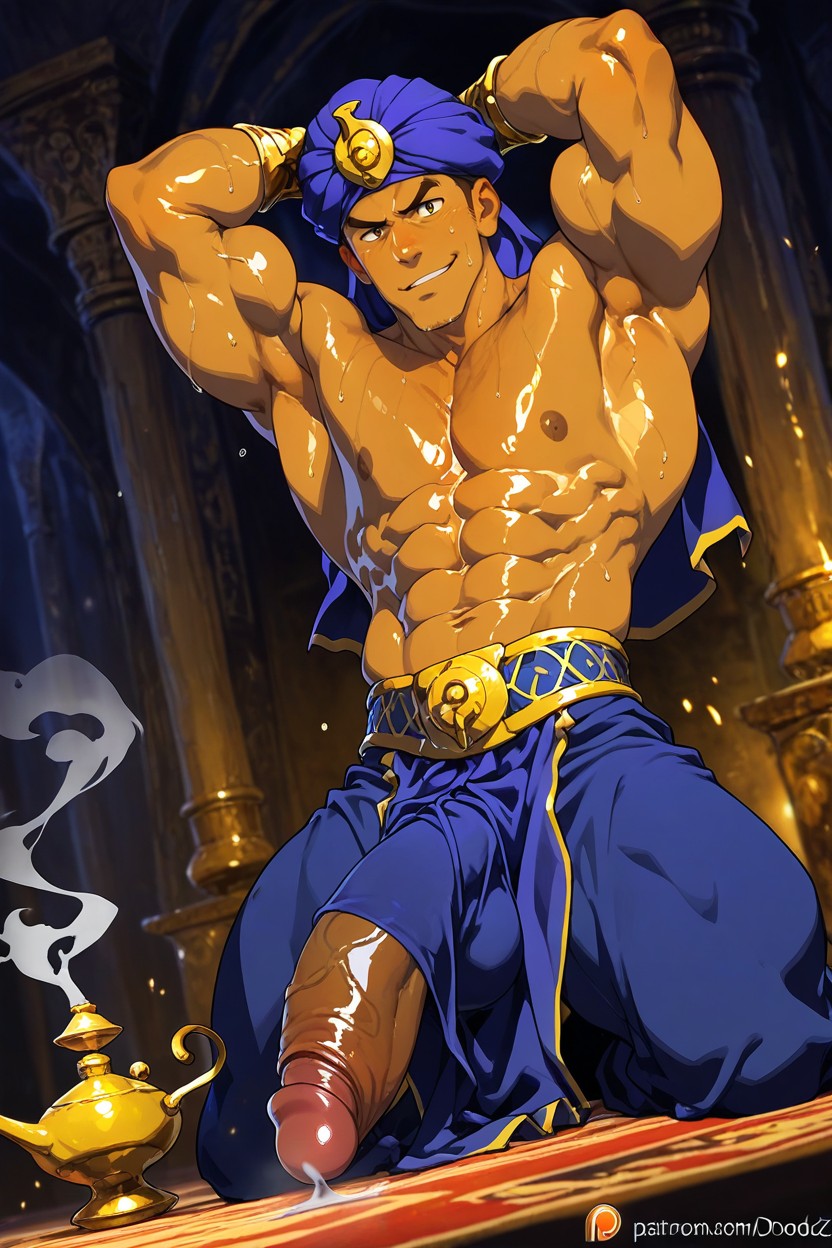 Arms Up, Strong Lines, Turban Pornografia gay com IA