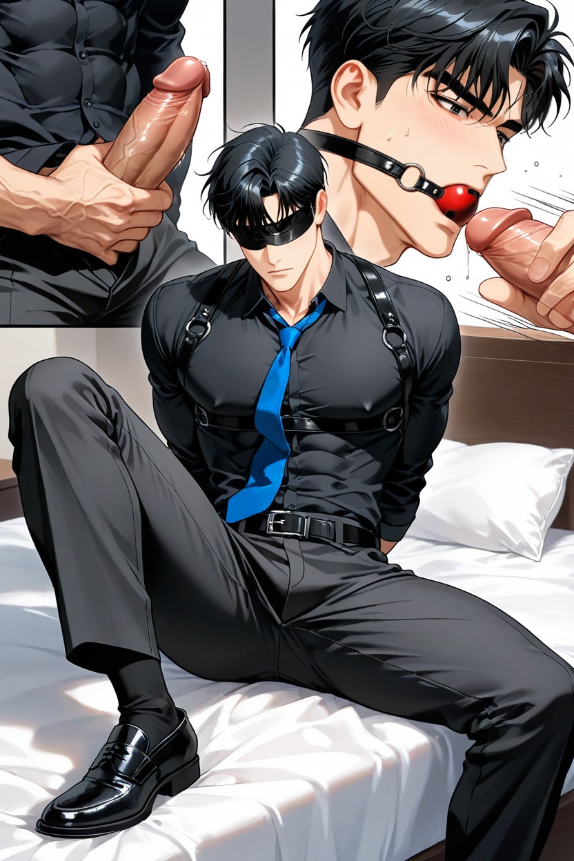 Male Masturbator, Bangs Hanging Down To The Forehead, And Black Socks Pornografia gay com IA